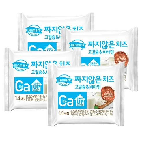 덴마크 짜지않은치즈 고칼슘&비타민252g(18gx14매)x4봉, 252g, 4개