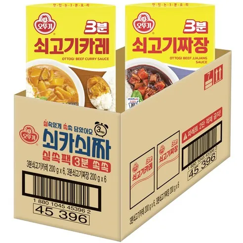 오뚜기 쇠카쇠짜 3분 실쏙팩 3분 쇠고기카레 200g x 6p + 3분 쇠고기짜장 200g x 6p 세트, 1세트