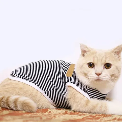 아리코 고양이 앤 강아지 모던 코튼 스트라이프 티셔츠
