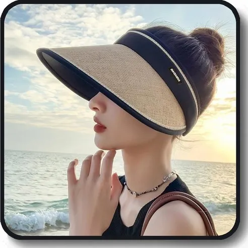 마렝드 여성 자외선차단 썬캡 UV 여름 모자 여자 밀짚 라탄 바이저